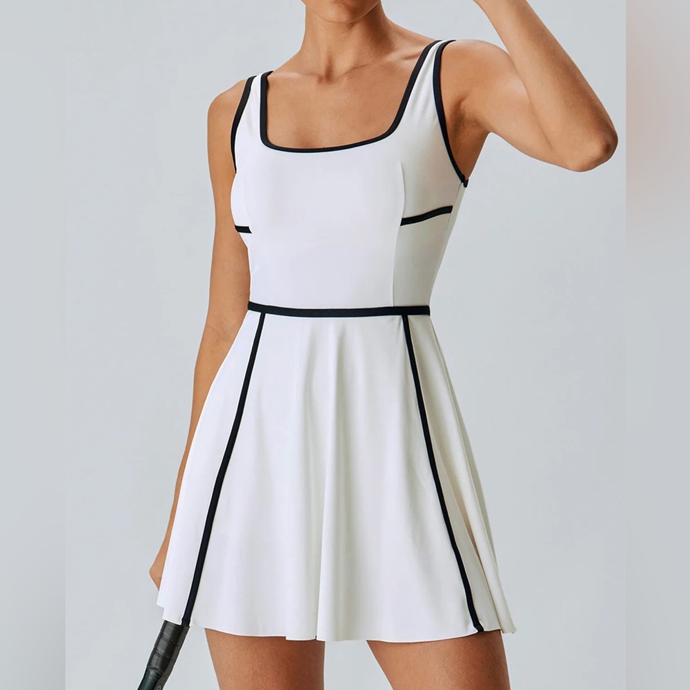 Berlook Activewear White Contrast Trim Tennis Dress